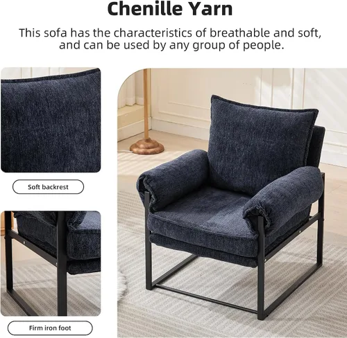 Miniatura 6 de YISHENG Silla decorativa con respaldo ajustable de 6 ángulos (90° –180°), silla de sala de estar de tela de felpilla, silla de salón tapizada, silla