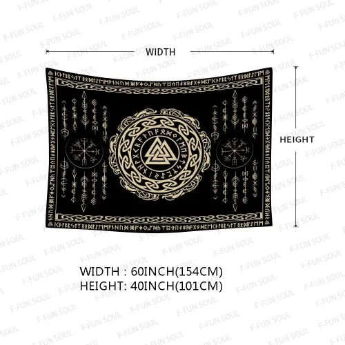 Miniatura 5 de F-FUN SOUL - Tapiz nórdico de vikings, tamaño grande 152 cm x 102 cm de franela suave, tapiz valknut vikingo con runas celtas, estética mitológica