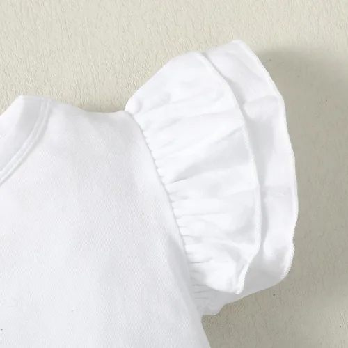 Miniatura 4 de 12M-14Y - Camiseta de algodón para niñas pequeñas, color sólido, blusa con volantes, camiseta casual de algodón