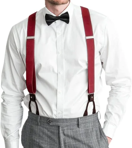 Miniatura 12 de AWAYTR Tirantes de botón marrón para hombre, tirantes elásticos ajustables en forma de Y