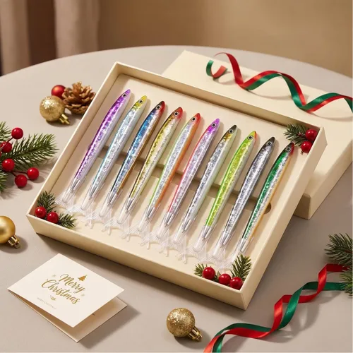 Miniatura 6 de Abhay Bolígrafo de pescado con purpurina, regalos de moda, paquete de 10 bolígrafos creativos para decoración de peces, suministros de fiesta