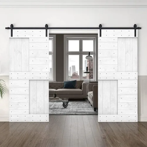 Miniatura 33 de TMS Serie N - Puerta corrediza interior de madera de pino anudada con kit de herrajes deslizantes (32 x 84 pulgadas, blanco)