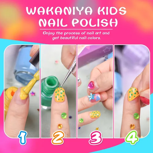 Miniatura 4 de wakaniya Kit de esmalte de uñas para niños, no tóxico, secado rápido, despegable, mini esmalte de uñas para niños pequeños con calcomanías de gemas