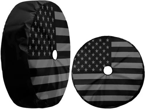 Miniatura 3 de Cubierta de Neumático de Repuesto con Bandera Negra de América con Agujero para Cámara de Respaldo Cubierta de Neumático de Rueda Compatible