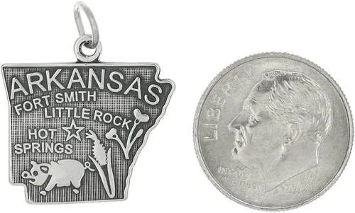 Miniatura 2 de LGU Colgante de plata de ley oxidada con mapa del estado de Arkansas