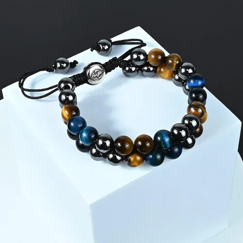 Miniatura 7 de Triple Protection Bracelet Natural Black Obsidian Tigers Eye Hematite Beads Crystal Bracelet Healing Bracelets for Men Women Bring Prosperity Luck