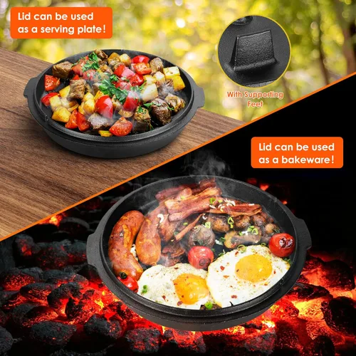 Miniatura 2 de LIFERUN Olla de horno holandés con tapa, horno holandés de hierro fundido de 13.2 cuartos de galón, con mango y soporte de elevador de tapa