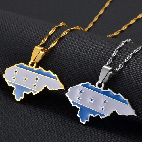 Miniatura 7 de Collar de cadena ajustable con colgante de mapa de Honduras para hombres, Acero inoxidable, No es una piedra preciosa