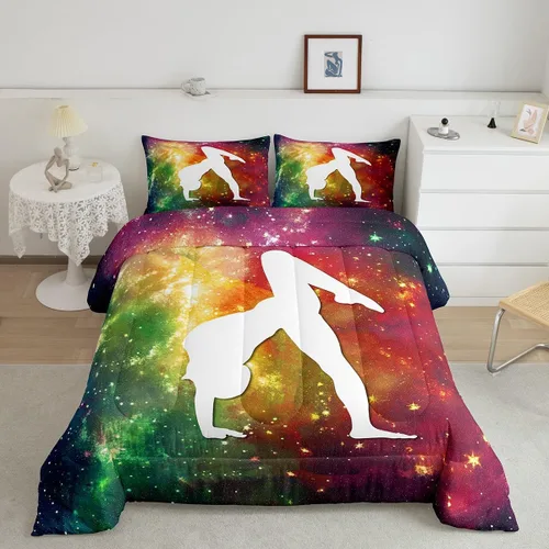 Miniatura 8 de Edredón de gimnasia tamaño individual para niñas, juegos de ropa de cama de cielo estrellado para niños y adolescentes, edredón con temática