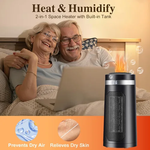 Miniatura 4 de Calentadores de espacio para uso en interiores, calentador de espacio con humidificador, 750 W/1500 W, calentador oscilante, con vuelco