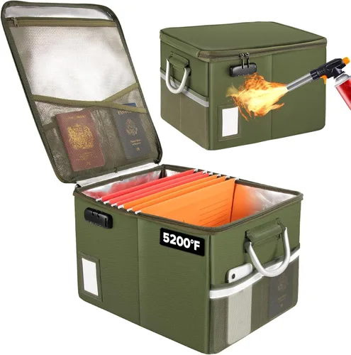 Miniatura 11 de TOMKID Archivador ignífugo con cerradura, organizador de documentos ignífugo, caja de archivos plegable, archivador con asa para certificaciones