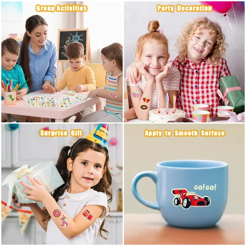 Miniatura 7 de Partywind 56 hojas de tatuajes temporales brillantes para niños, 560 estilos luminosos para fiestas, regalos sorpresa de cumpleaños, premios
