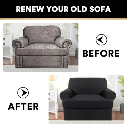 Miniatura 6 de PrinceDeco Fundas elásticas para sillón de 2 piezas, fundas de sofá para sillas con cojines en forma de T, fundas suaves para muebles con 1 funda