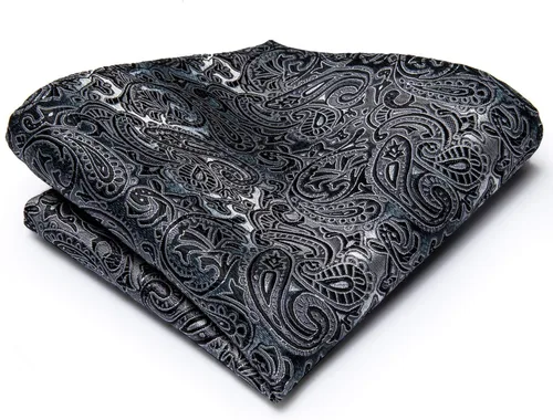 Miniatura 6 de Hi-Tie Corbatas de seda para hombre, diseño de cachemira a rayas, con bolsillo, gemelos cuadrados, conjunto formal de negocios