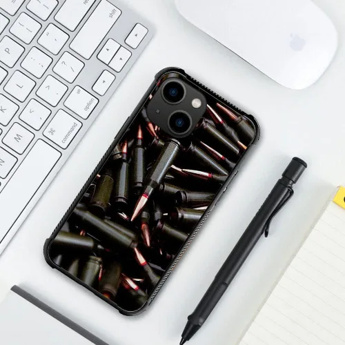Miniatura 5 de ZHEGAILIAN Funda compatible con iPhone 14, funda de munición AK 47, parte trasera de vidrio templado+funda protectora de TPU de silicona suave