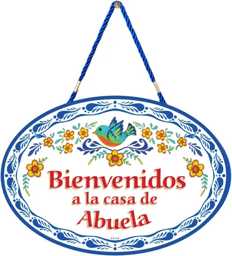 "Bienvenidos a la Casa de Abuela", obra de arte tradicional latina, cerámica de 8.75 x 6 pulgadas, letrero de puerta de entrada española con relieve