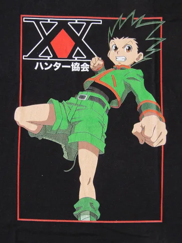 Miniatura 2 de Hunter X Hunter Gon Freecss Punch and Kanji Logo Camiseta negra para hombre