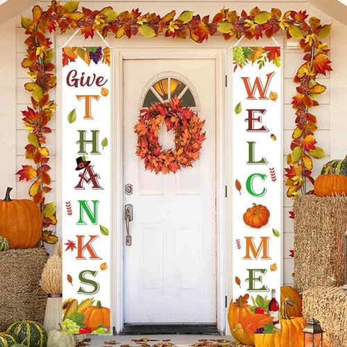 Miniatura 8 de Decoraciones de Acción de Gracias para interiores y exteriores, cartel de agradecimiento para puerta de porche, letrero de bienvenida para el hogar