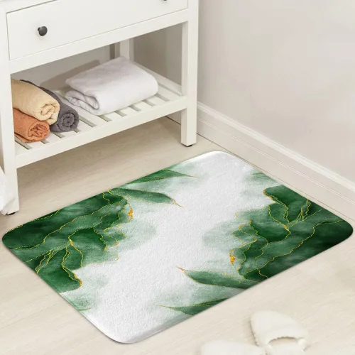 Miniatura 3 de Tapetes de baño de mármol verde y dorado para baño, de franela verde oliva esmeralda oscuro, tapete de baño para ducha, antideslizante, moderno