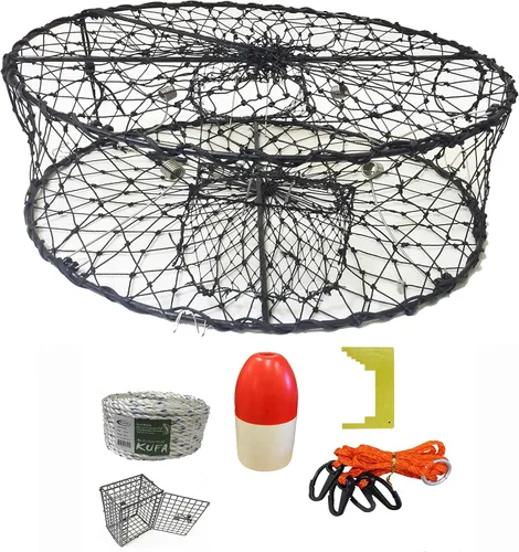 KUFA Sports Trampa de cangrejo plegable de 30 x 10 pulgadas con kits de accesorios para cangrejos (CT50+CEM1)