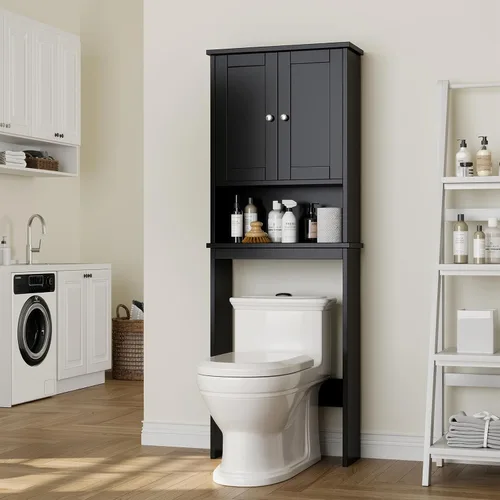 Miniatura 9 de Armario de almacenamiento sobre el inodoro para baño, organizador de almacenamiento sobre el inodoro, ahorro de espacio con puertas de vidrio Blanco