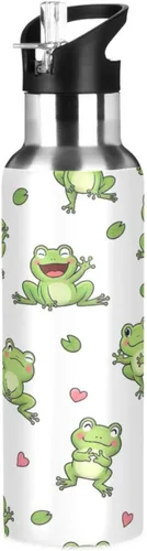 Cute Cartoon Frogs White Stainless Steel Vacuum Insulated Water Bottle 32 Oz, BPA-Free Sport Water Bottle Leakproof Water Bottles