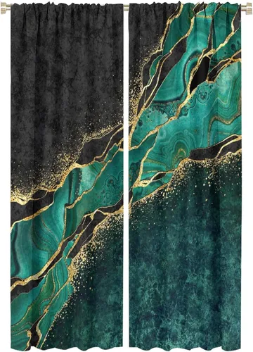 Miniatura 29 de Cortinas abstractas de mármol de lujo de lujo azul marino dorado a rayas con patrón de mármol estampado para dormitorio, sala de estar, cortinas