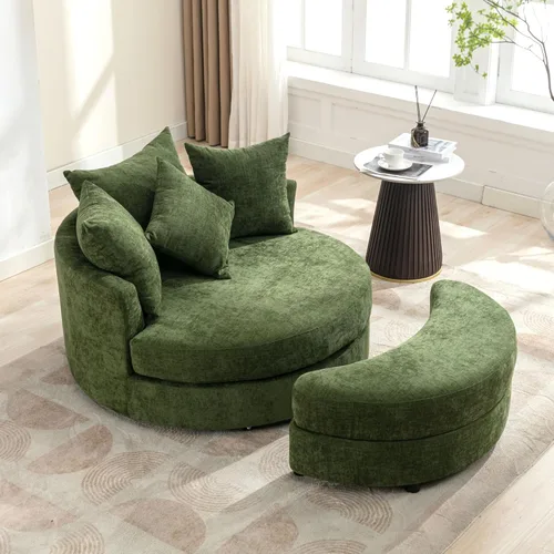 Miniatura 9 de Yoglad Silla redonda giratoria de gran tamaño, sillas de 360 grados con bandeja otomana para reposabrazos ideal para sala de estar, dormitorio