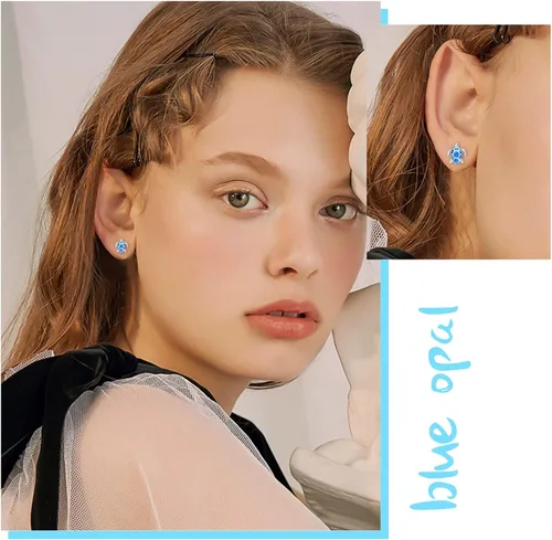 Miniatura 5 de Sea Turtle Earrings,Sterling Silver Hawaiian Beach Themed Stud Earrings Turtle Dangle Blue Opal Ocean Jewelry Gifts for Women Girlfriend Girls