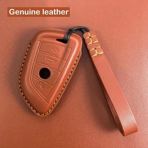 Miniatura 3 de Funda para llavero BMW de piel auténtica con llavero, protector de cuero para llave de automóvil, compatible con llave remota inteligente 2 5 6 7