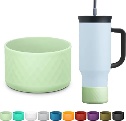 Miniatura 12 de Manga de silicona para el vaso Owala de 40 oz con asa, funda protectora antideslizante para accesorios de vasos térmicos de acero inoxidable con Gris