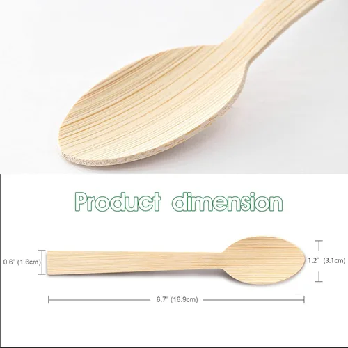 Miniatura 2 de BANBU Utensilios de bambú desechables, 100 cucharas de bambú para comer, 100% biodegradables, compostables, renovables, cubiertos naturales