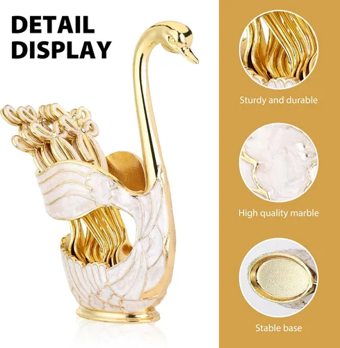 Miniatura 3 de Soporte de base de cisne dorado, organizador de cucharas de postre de cisne decorativo para mesa, con juego de 6 cucharas de café, elegantes