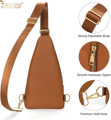 Miniatura 4 de JASGOOD Women Fanny Pack Crossbody Bags PU Leather Sling Bag Trendy Chest Bag for Women Travel,Dark Brown
