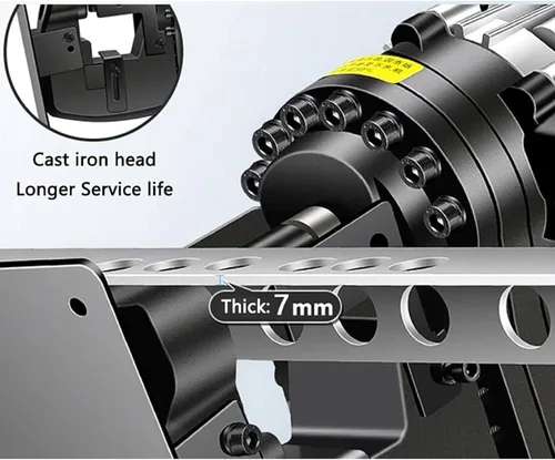 Miniatura 6 de Perforadora hidráulica eléctrica de 1800 W, perforadora de agujero de metal, con interruptor de pie de enchufe rápido con 5 troqueles de punzonado