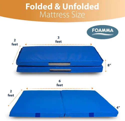Miniatura 2 de Foamma Colchoneta de gimnasia – 4 pulgadas x 2 pies x 6 pies, almohadilla de aterrizaje plegable azul para niños y adultos, de alta densidad e