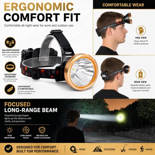 Miniatura 3 de Linterna frontal recargable súper brillante para caza de capullos, linterna LED con fuente de alimentación, linterna impermeable para caza al aire