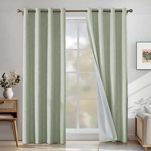 Miniatura 26 de Cortinas de lino 100% opacas para dormitorio, cortinas opacas de 45 pulgadas de largo, cortinas de oscurecimiento de habitación para sala de estar