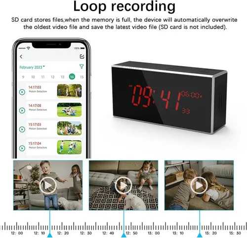 Miniatura 5 de Reloj de cámara Full HD 1080P inalámbrico con visión nocturna, cámara oculta con detección de movimiento, ultra gran angular de 160° 2.4/5Ghz