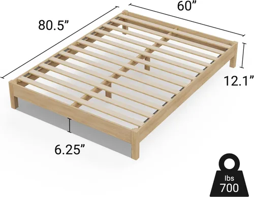Miniatura 8 de LIFEMENT Marco de Cama de Plataforma Queen Signature de Madera Natural, Sin Ruido, Almacenamiento Debajo de la Cama, No Necesita Somier, Fácil