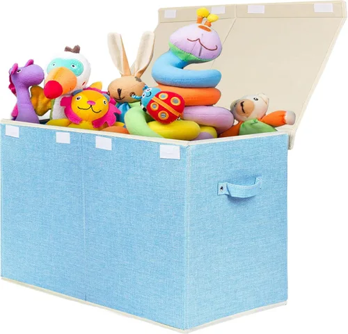 Miniatura 18 de popoly Caja grande de juguetes de 122L con tapa, organizador plegable de almacenamiento de juguetes con divisor extraíble para niños, niños, niñas