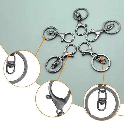 Miniatura 4 de 30 cierres de pinza de langosta para hacer llaveros, clips de gatillo giratorios de metal con cierres giratorios, anillo de llavero dividido plano