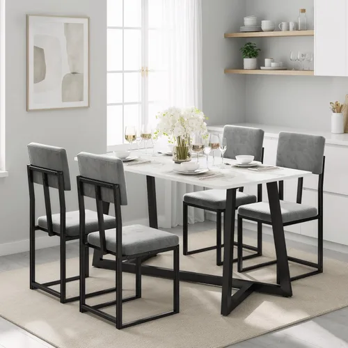 HUGROVE Juego de comedor de 5 piezas, juego de mesa de comedor de mármol sintético de 47.24 pulgadas para 4, moderno y minimalista juego de cocina y
