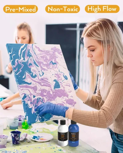 Miniatura 7 de Nicpro Kit de suministros de pintura acrílica de 14 colores, 8.45 onzas, gran volumen premezclado, juego a granel de pintura de alto flujo