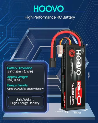 Miniatura 3 de HOOVO 7.4V 80C 5200mAh 2S Lipo Batería con TR Plug Estuche rígido para RC Car Truck Truggy Buggy Tank RC Avión Helicóptero Barco Carreras