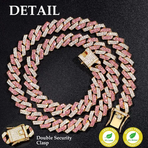 Miniatura 2 de Collar de cadena dorada para perro, collar cubano de diamantes para caminar, collar de cadena de metal con diseño de hebilla segura, collares