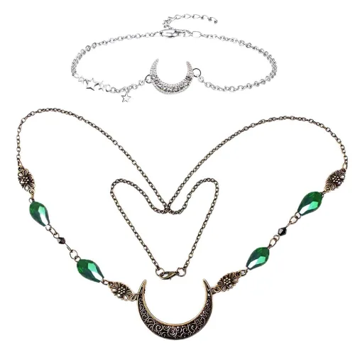 Miniatura 21 de Diadema de bruja con diseño de luna para mujer, corona de hada de elfo, disfraz de frente gitana vikinga, diadema bohemia luna dorada