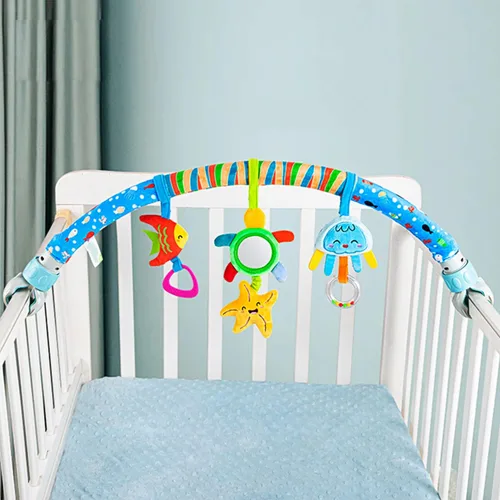 Miniatura 6 de Caterbee Barra de juguete para bebé con clip para cuna y cochecito de bebé, juguete de arco de viaje, moisés para niños pequeños (estrella)