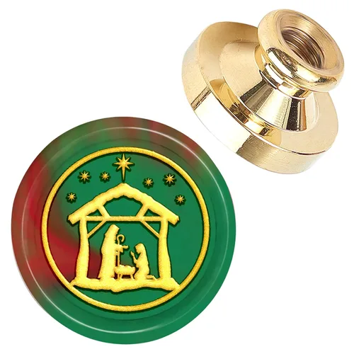Miniatura 14 de CRASPIRE Sello de cera de sellado de Feliz Navidad, campana de muérdago X'Mas Eve, 0.984 in, sello de cera reemplazable, cabeza de latón
