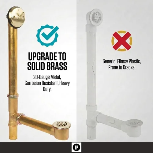 Miniatura 6 de Fine Fixtures Desagüe de ducha para bañera, tubo de latón calibre 20, kit de drenaje de desbordamiento de palanca de viaje, latón satinado
